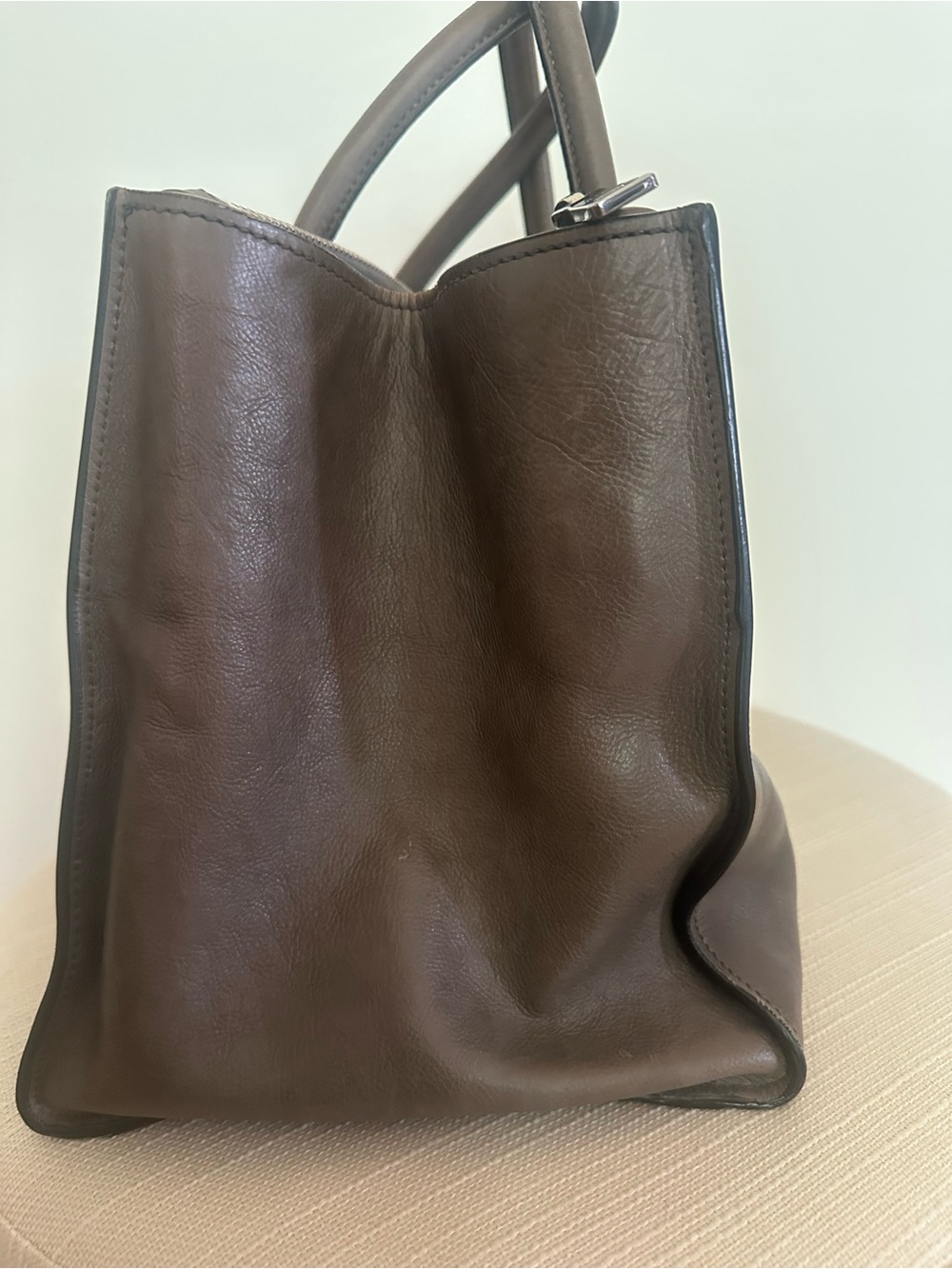 Prada GLACE’CALF Leather Tote with Double Handles - Gray - Picture 3 of 13